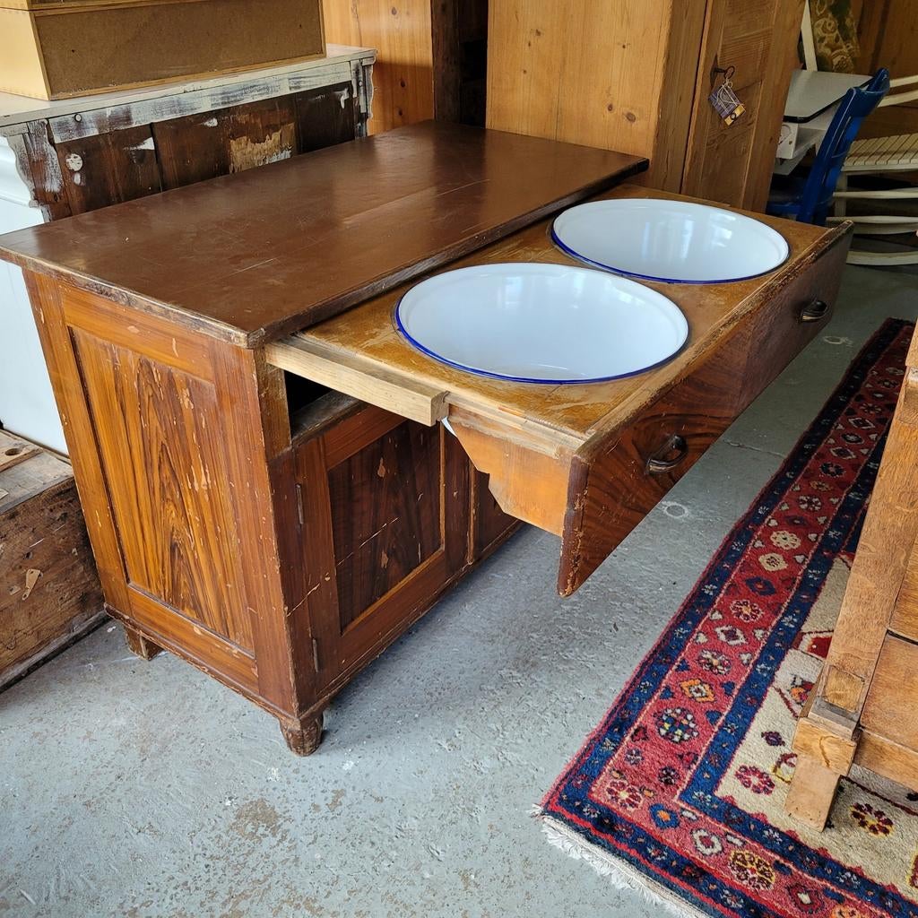 Brocante vintage oude badkamermeubel waskast  commode, Ophalen, Gebruikt, Brocante La Campagne, 100 tot 150 cm