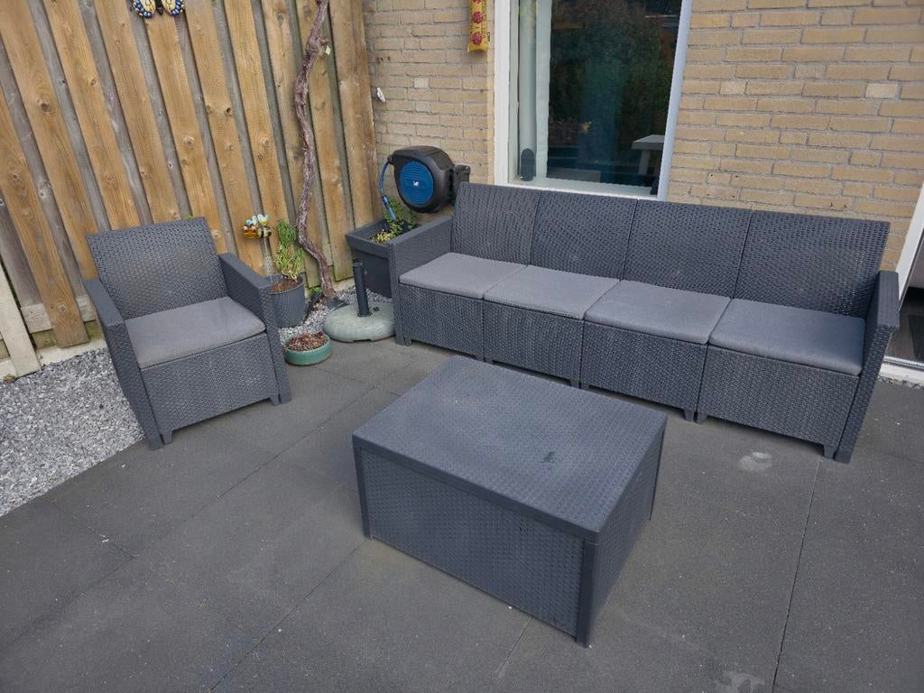 Keter loungeset met hocker (4+1 zitplaatsen, om te bouwen n, Ophalen, 5 zitplaatsen, Loungeset, Wicker