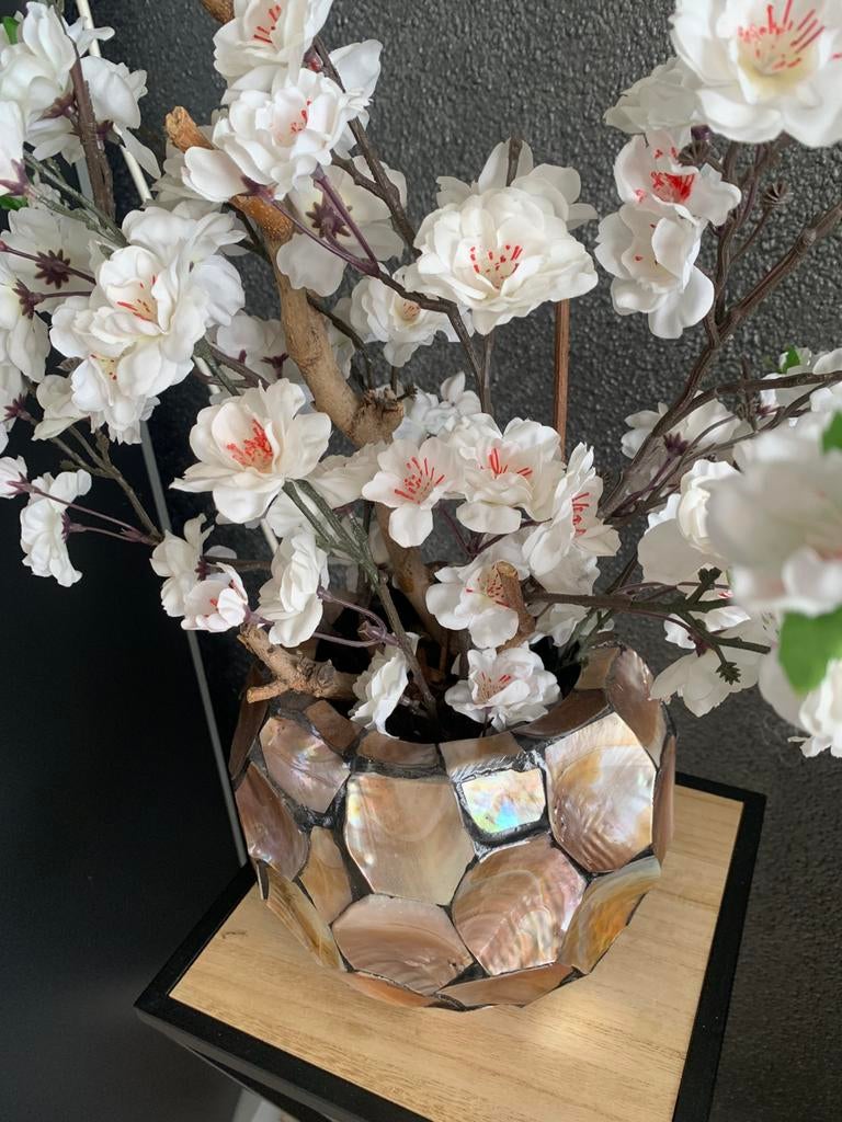Schelpenvaas met Bloesemboom, Huis en Inrichting, Woonaccessoires | Kunstplanten en Kunstbloemen, Ophalen, Zo goed als nieuw