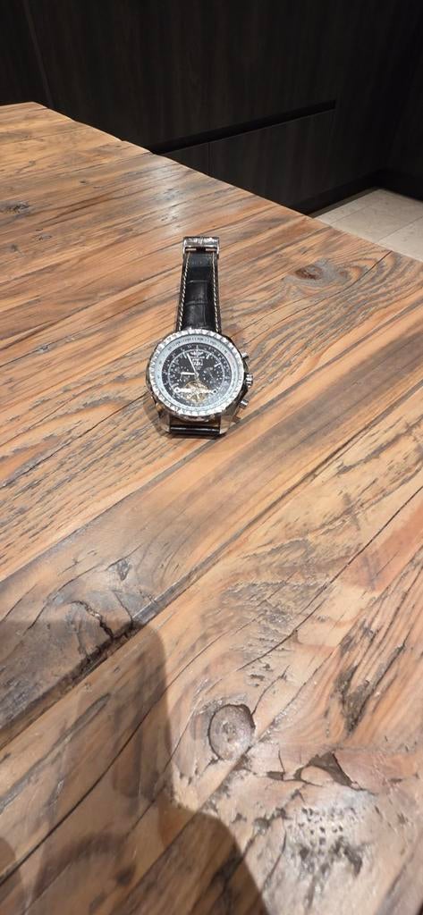 Breitling bentley horloge met zwarte wijzerplaat, Ophalen of Verzenden, Staal, Breitling