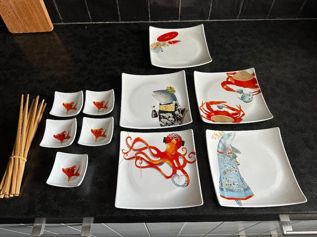 Sushi Servies Bordy's 5 personen, Ophalen of Verzenden, Zo goed als nieuw