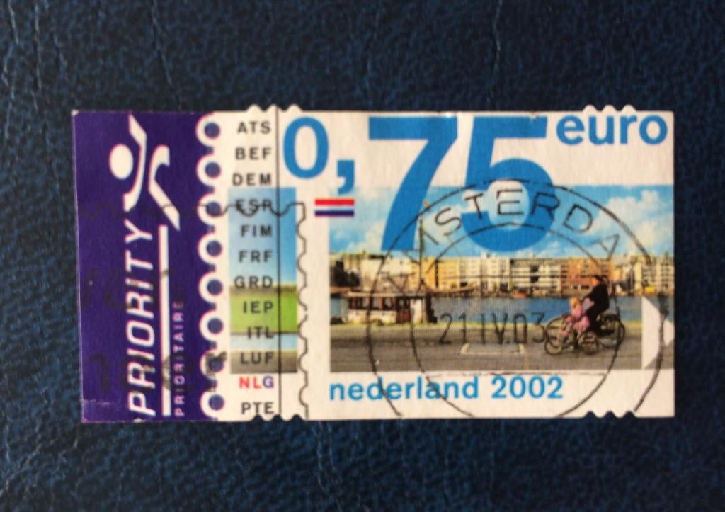 postzegel priority Nederland 2002 0,75 euro, Verzenden, Na 1940, Gestempeld
