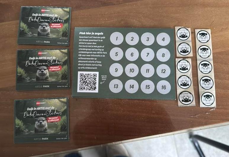 10 dekamarkt artis zegels en 3 dierenstickers, Ophalen of Verzenden