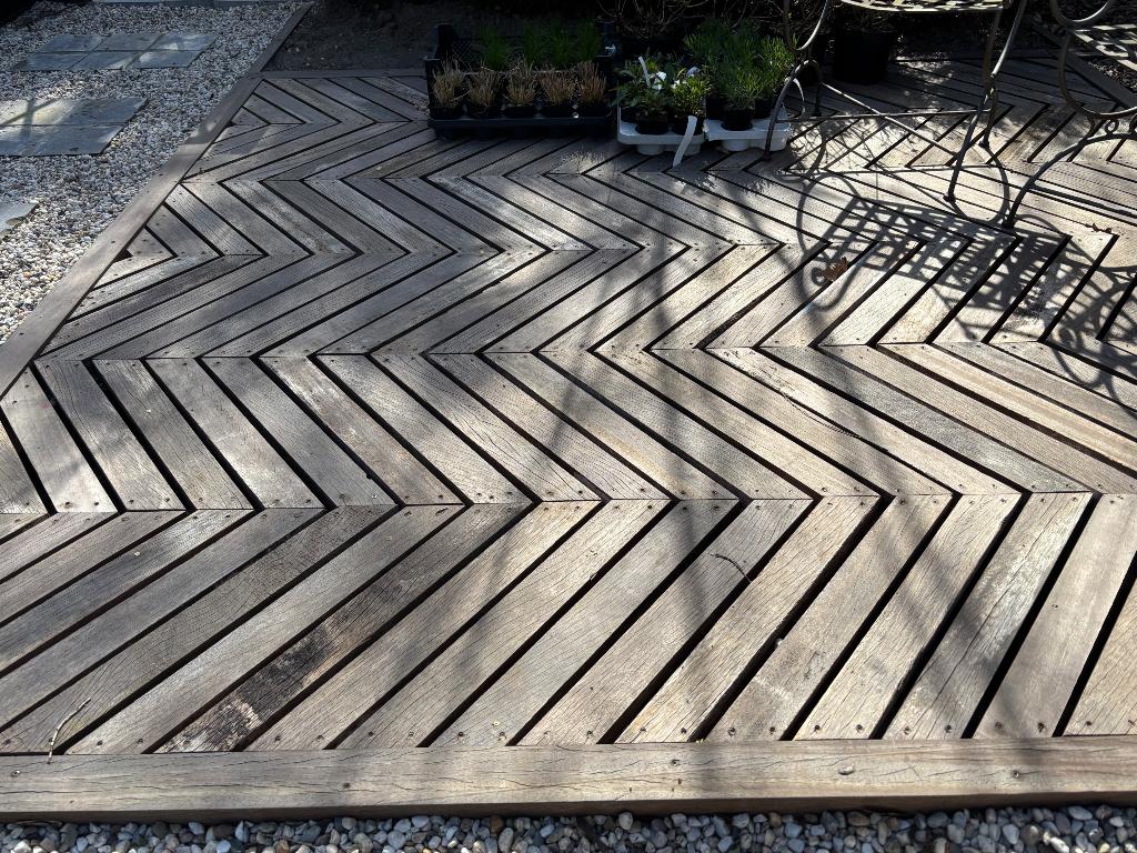 Hardhout vlonder delen / piket paaltjes, Tuin en Terras, Ophalen, Gebruikt, Hout