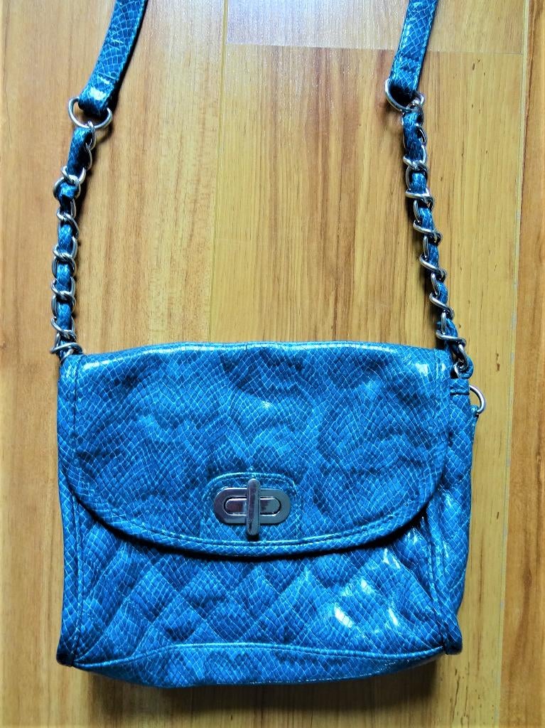Nieuw: aparte Jane Norman schoudertas petrol reptiel-print, Ophalen of Verzenden, Nieuw, Blauw, Leer