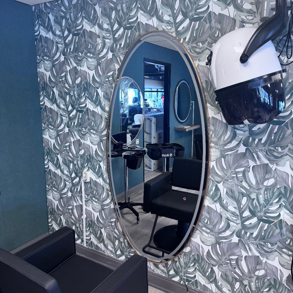 Kaptafel Ovaal Spiegel Led Verlichting Gold Goud Kapsalon, Ophalen, Minder dan 50 cm, Nieuw, Minder dan 100 cm