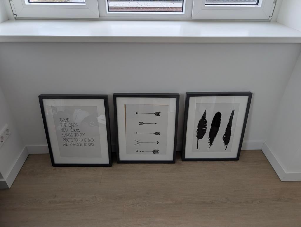 3 grijze Ikea fotolijsten met passe-partout, Huis en Inrichting, Woonaccessoires | Lijsten, Ophalen, Minder dan 50 cm, Gebruikt