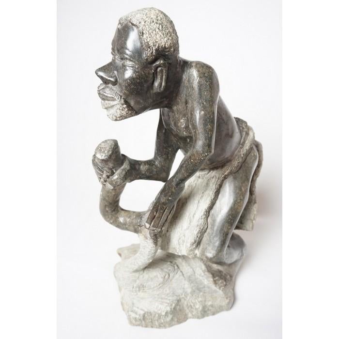 # Afrikaans beeld uit Zimbabwe groot en erg zwaar serpentijn, Ophalen