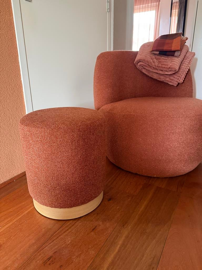Nieuw Poef Voetenbank bijzettafel 35 x 40 terracotta boucle, Ophalen, Minder dan 50 cm, Rond, Nieuw