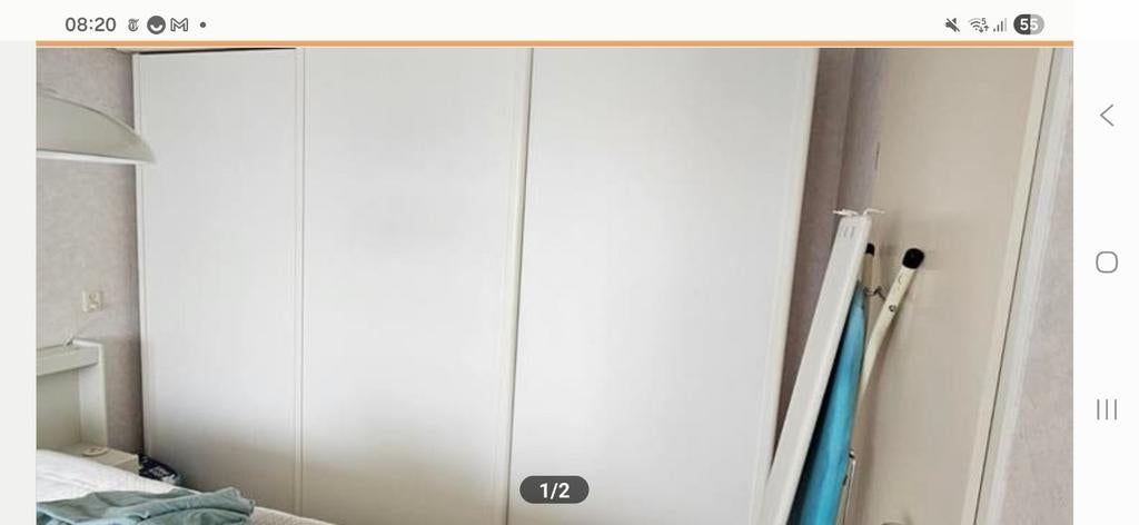 €100,- Witte nog heel mooie kledingkast met schuifdeuren, Ophalen, Gebruikt, 200 cm of meer, 200 cm of meer