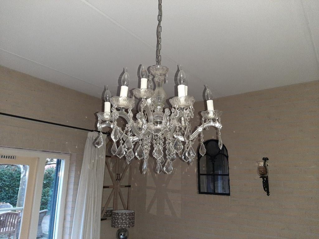 Kroonluchter met 8 armen, Huis en Inrichting, Ophalen, Gebruikt, Glas, Brocante