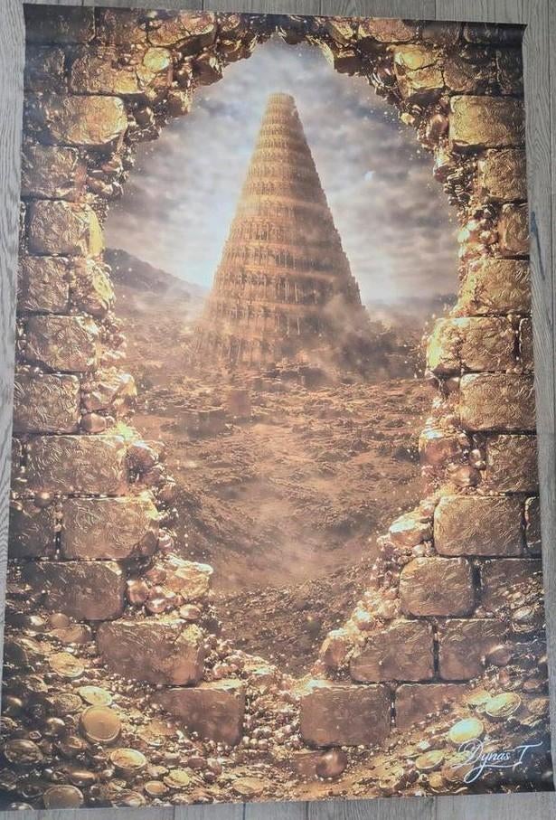 Handgesigneerd kunstwerk schilderij 'Toren van Goud', Antiek en Kunst, Ophalen of Verzenden