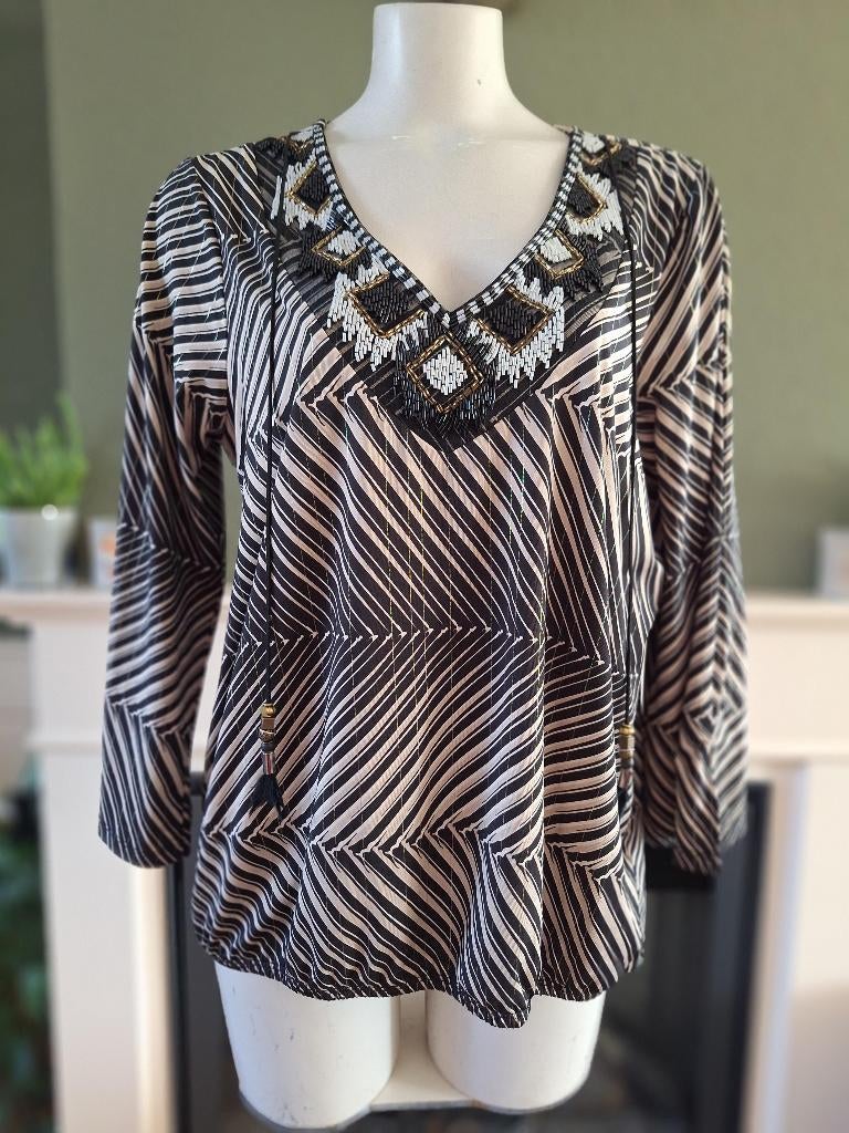 K-Design K design zwart beige top shirt XL, Kleding | Dames, K-design, Verzenden, Zwart, Maat 46/48 (XL) of groter