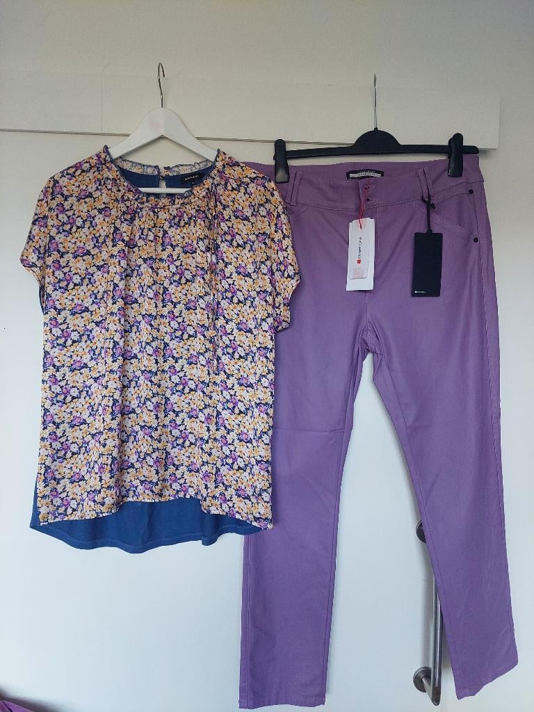 NIEUW stretch broek coating street one + tshirt maat 44, Kleding | Dames, Paars, Nieuw, Ophalen of Verzenden, Lang