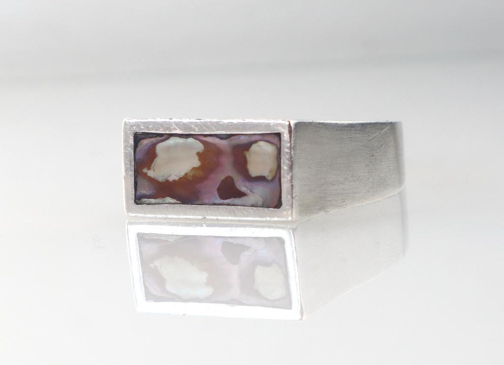 Vintage zilveren ring abalone, Palle Bisgaard, Denemarken, Ophalen of Verzenden, Zilver, Ring, Met edelsteen