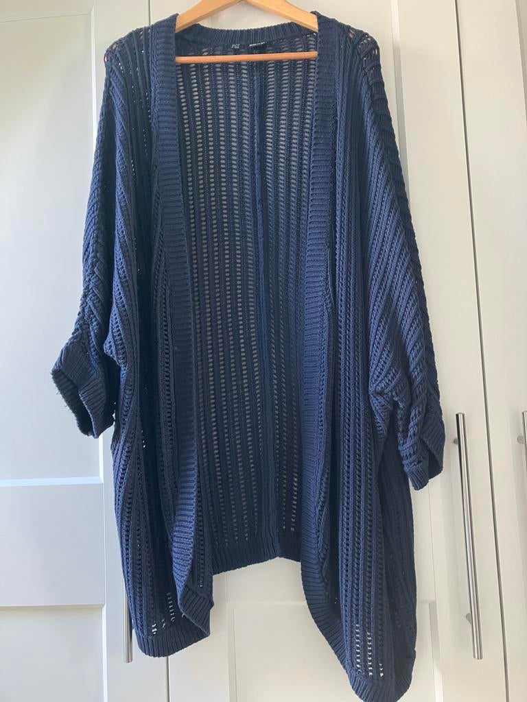 Blauw open gewerkt vest maat 48/50, Ophalen of Verzenden, Zo goed als nieuw, Blauw, Trui of Vest