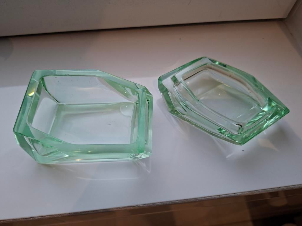 Art deco Uranium glas set voor op toilettafel, Ophalen of Verzenden
