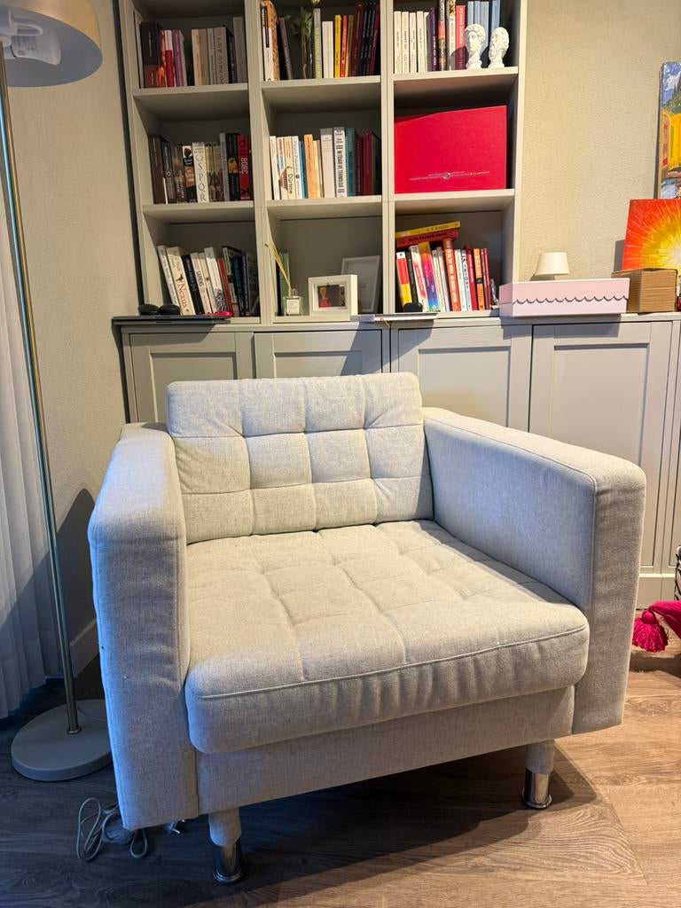 IKEA Landskrona Fauteuil - Gunnared Beige - Metal poten, Huis en Inrichting, Ophalen, Eenpersoons, 75 tot 100 cm, Zo goed als nieuw