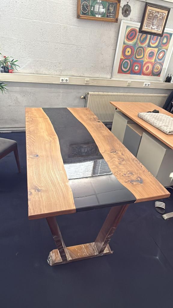 Epoxy eettafel, Huis en Inrichting, Tafels | Eettafels, Zo goed als nieuw, 50 tot 100 cm, 150 tot 200 cm, Vier personen, Rechthoekig