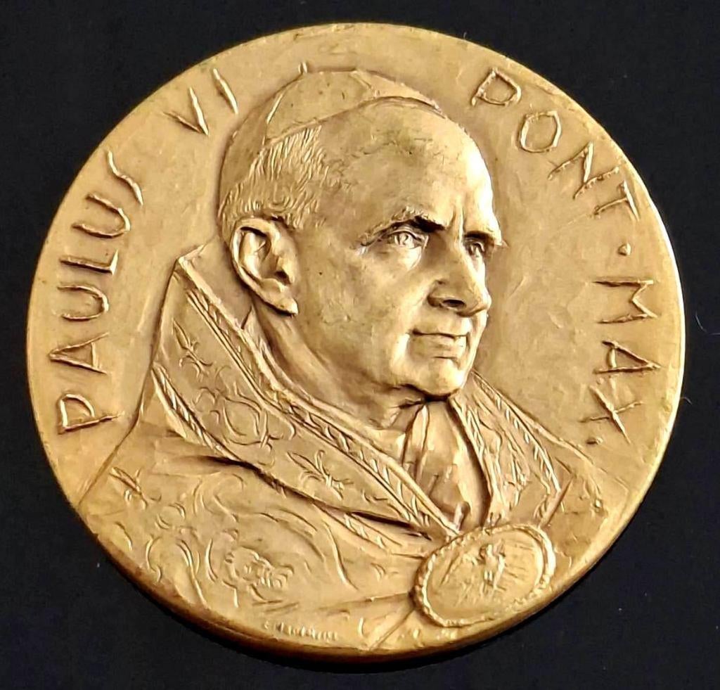 Vaticaan Penning Brons Verguld Paus Paulus VI (1963-1978), Postzegels en Munten, Penningen en Medailles, Ophalen of Verzenden