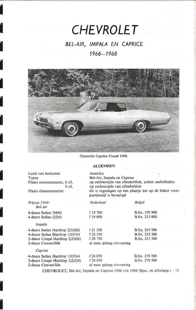 USA Cars Chevrolet Bel-air , Impala en Caprice 1966 - 1968, Verzenden