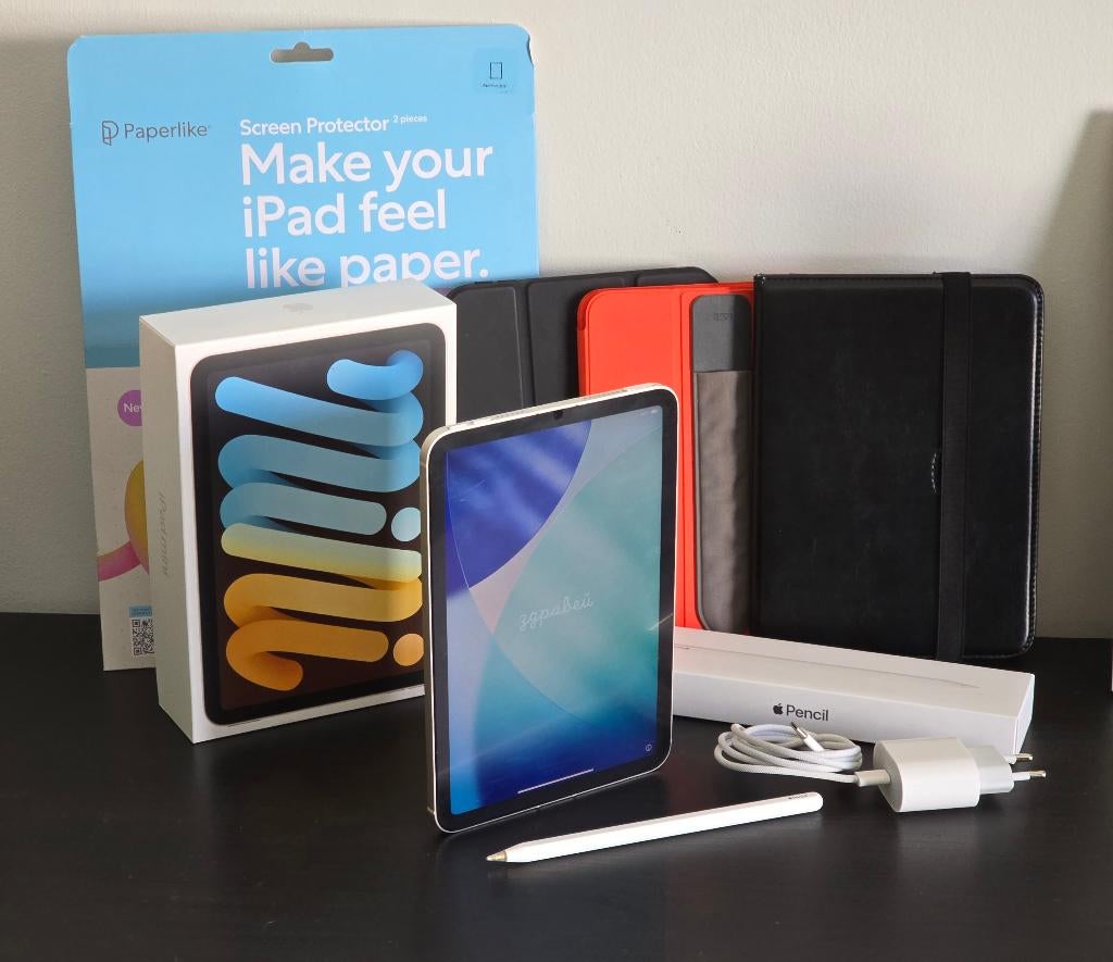 Apple iPad Mini 6 (64 GB, Wifi & Cellular) + Pencil 2, Computers en Software, Apple iPads, Ophalen, Gebruikt, Wit, 8 inch