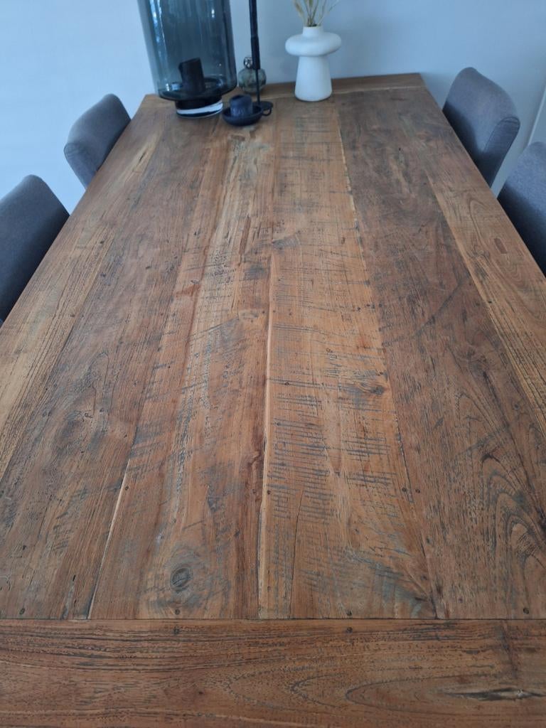 Teakhouten eettafel, Huis en Inrichting, Tafels | Eettafels, Ophalen, 200 cm of meer, 50 tot 100 cm, Zo goed als nieuw