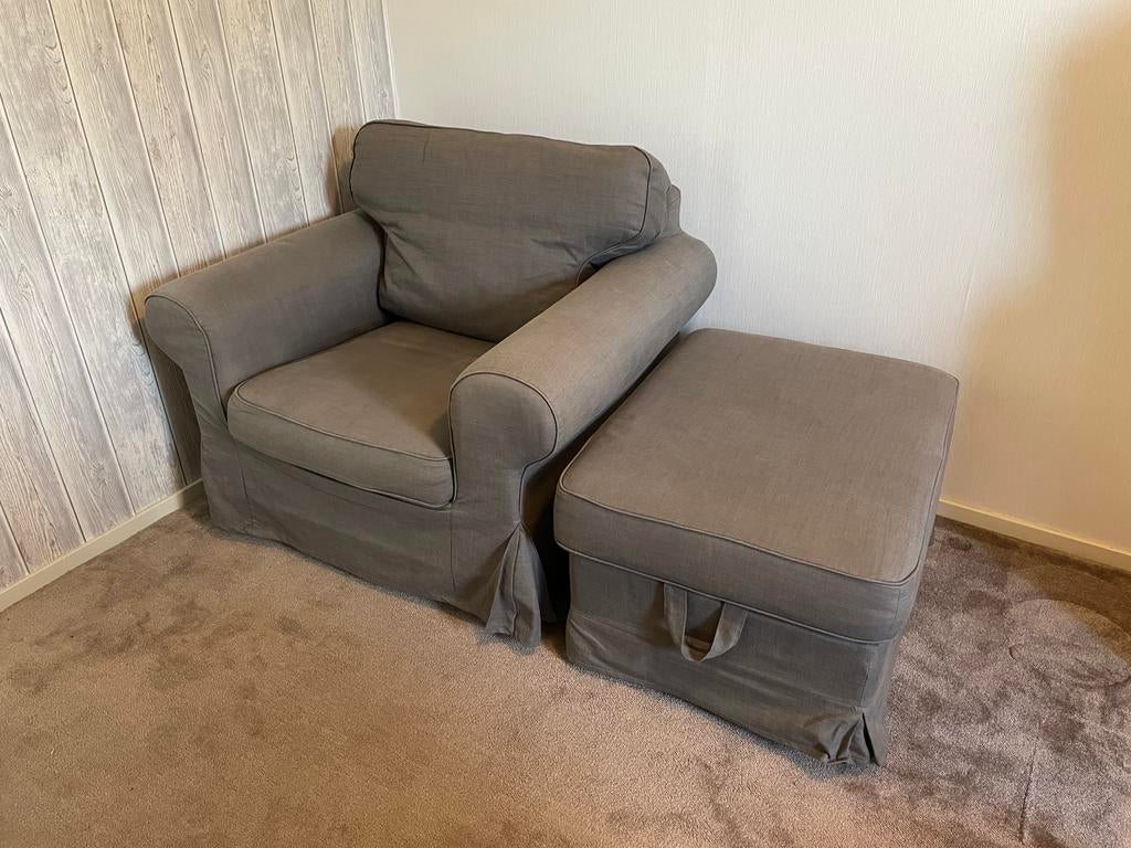 Ikea Ektorp fauteuil met hocker, Ophalen, Gebruikt, 75 tot 100 cm, Landelijk