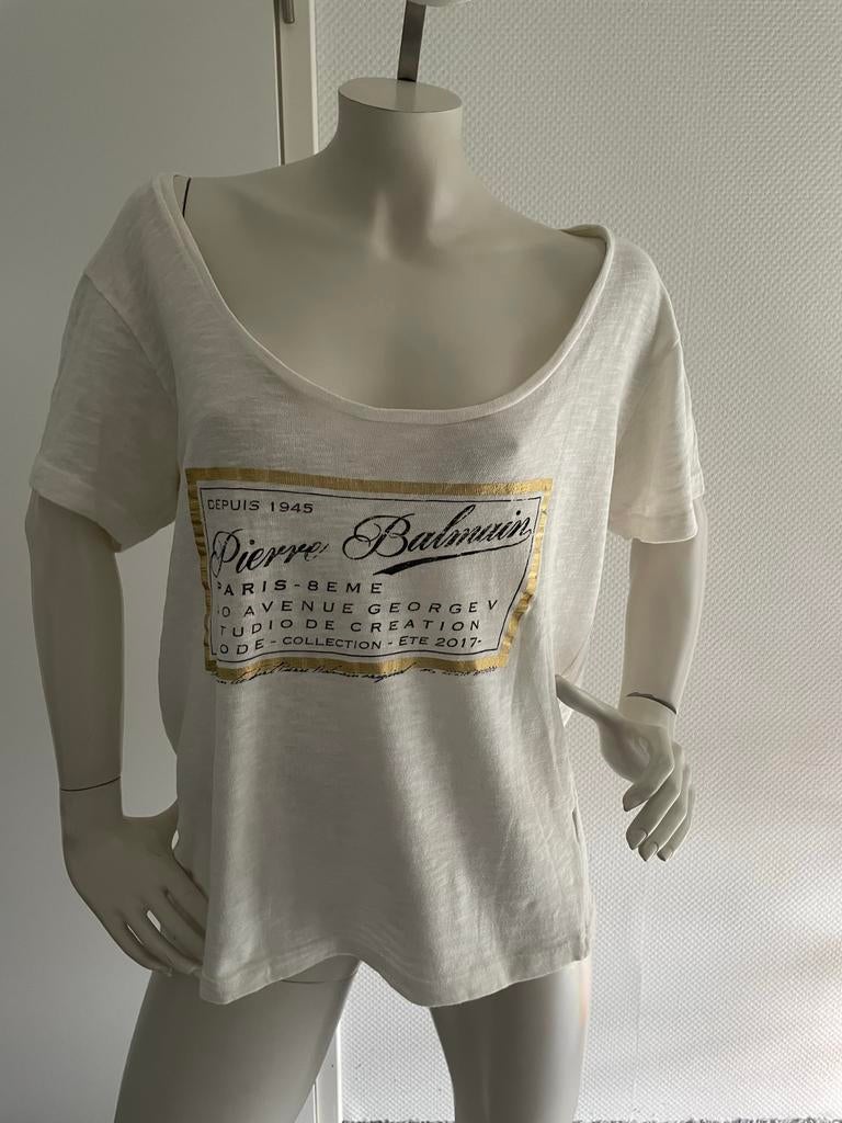 Pierre balmain oversized shirt met leuke opdruk maat 36, ., Wit, Ophalen of Verzenden, Zo goed als nieuw