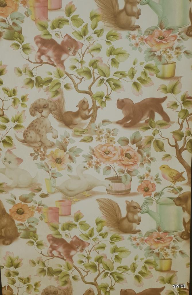 7386 vintage dierenbehang in pastel voor kinderkamer swiet, Ophalen of Verzenden, 25 tot 50 m², Beige