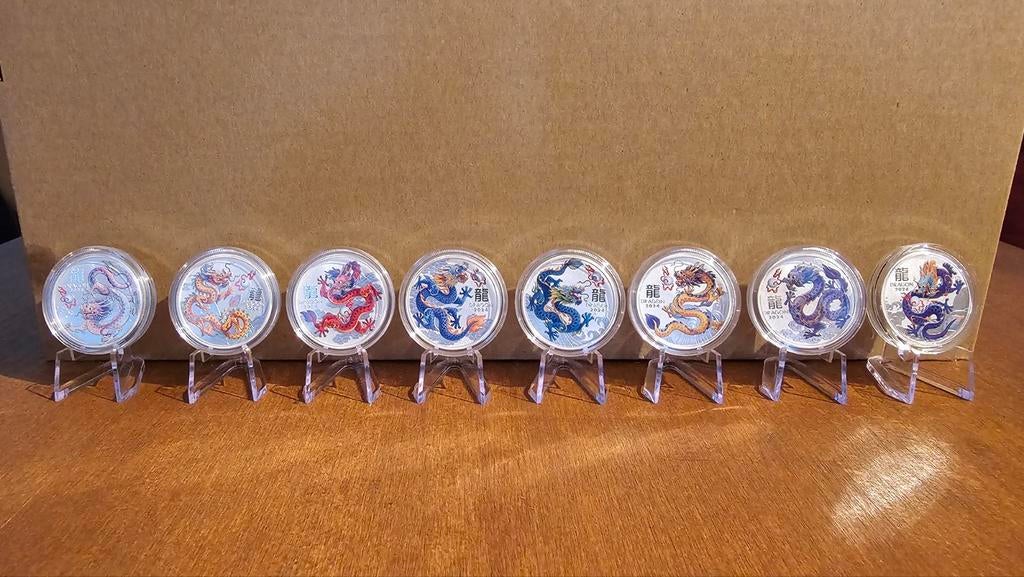 Lunar dragon 8x1/2 oz, Ophalen of Verzenden, Setje, Zilver