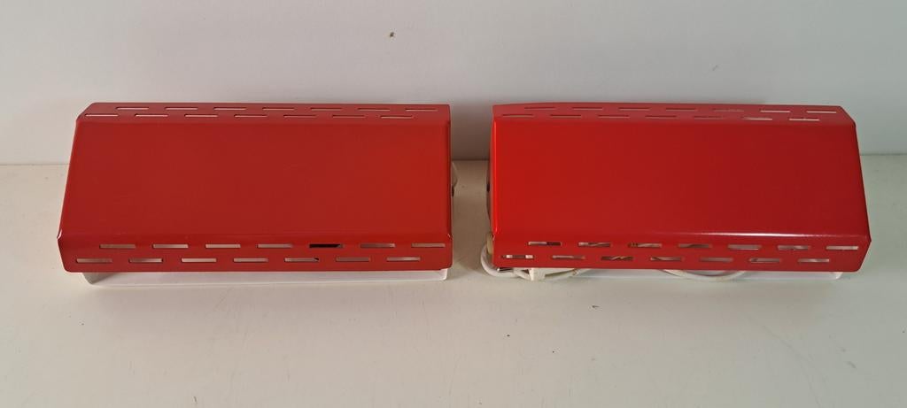Setje Vintage rood/wit metalen bedlampjes, Antiek en Kunst, Ophalen of Verzenden
