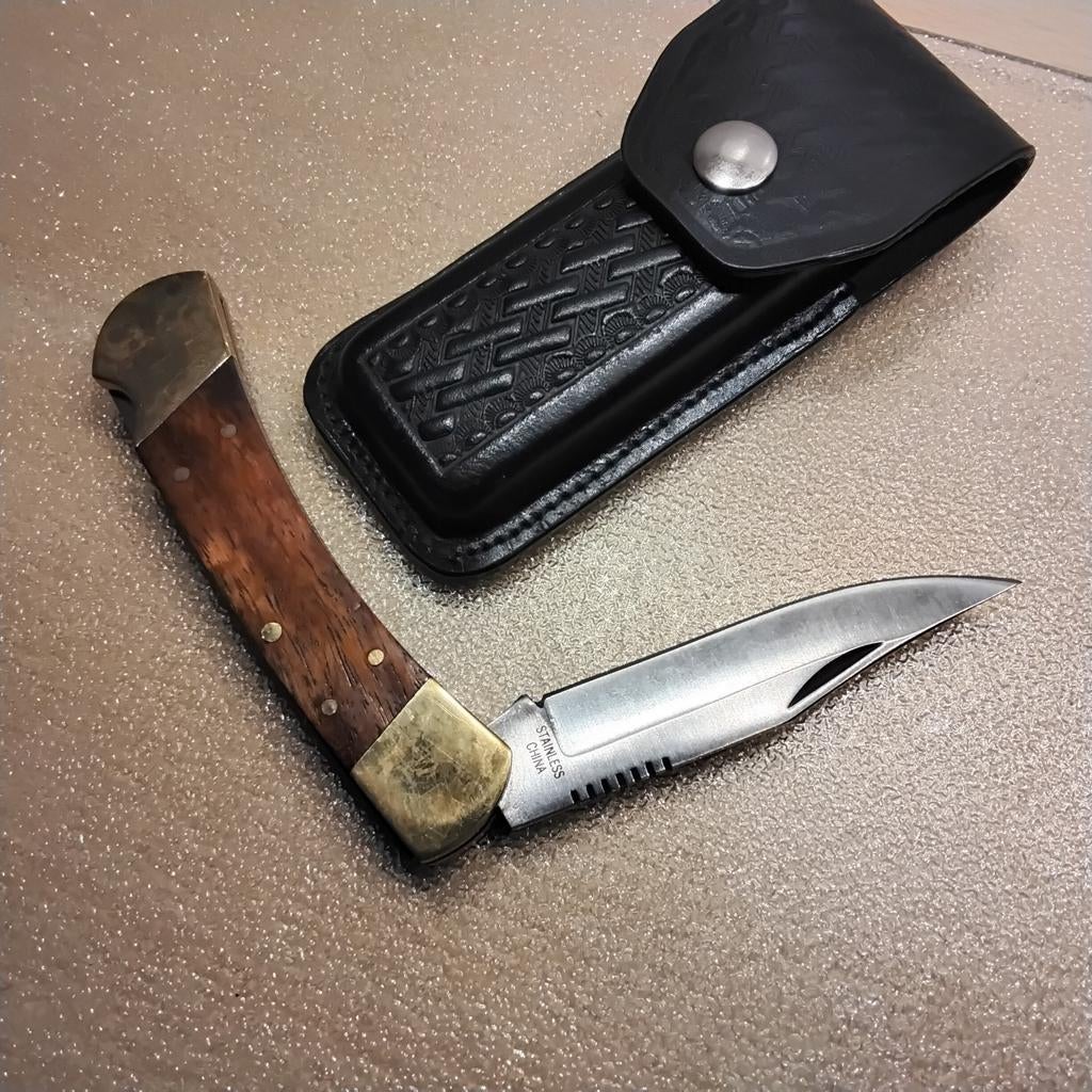 Super mes (soortgelijk "buck-mes") - + leren etui., Ophalen of Verzenden, Landmacht, Mes of Dolk