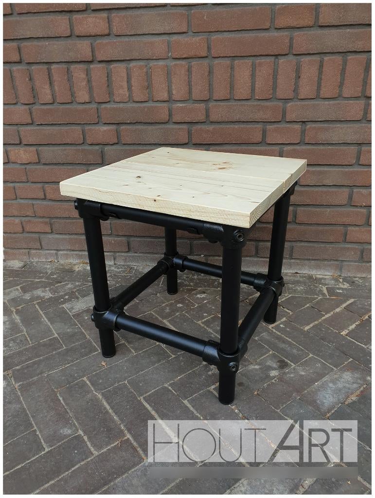 Kruk zwarte steigerbuis met steigerhout, Staal, Info@hout-art.nl, Nieuw, Ophalen of Verzenden
