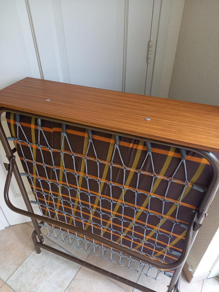 Opklapbed / Logeerbed jaren 70, Ophalen, Eenpersoons, Bruin, 190 cm of minder