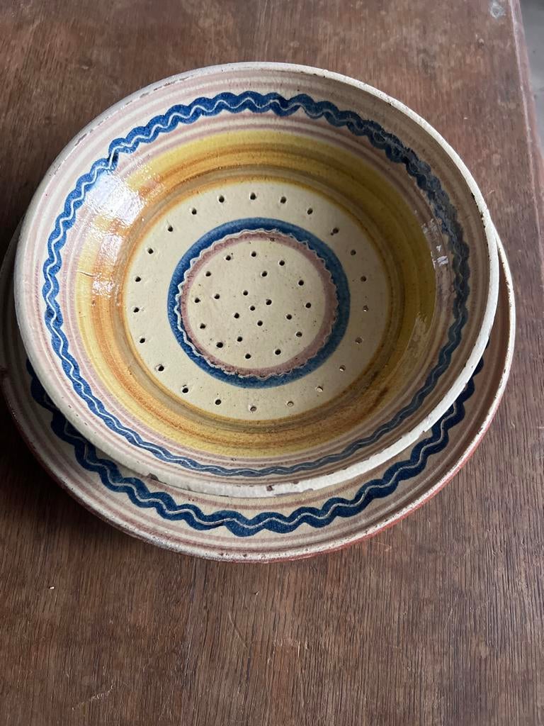 Vintage Aardewerk Vergiet en Schaal Set, Ophalen of Verzenden