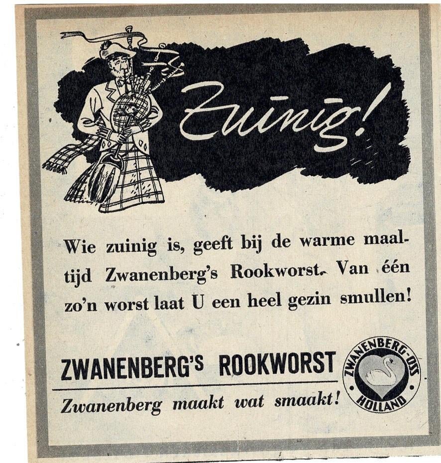 Zuinig! Is ZWANENBERG'S ROOKWORST OSS 1950, Verzenden, Zo goed als nieuw, Overige typen