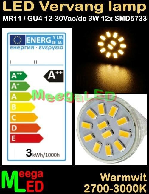 Caravan LED MR11 GU4 LEDspot LEDlamp 3W - 12SMD5733 Warmwit, Ophalen of Verzenden, Nieuw