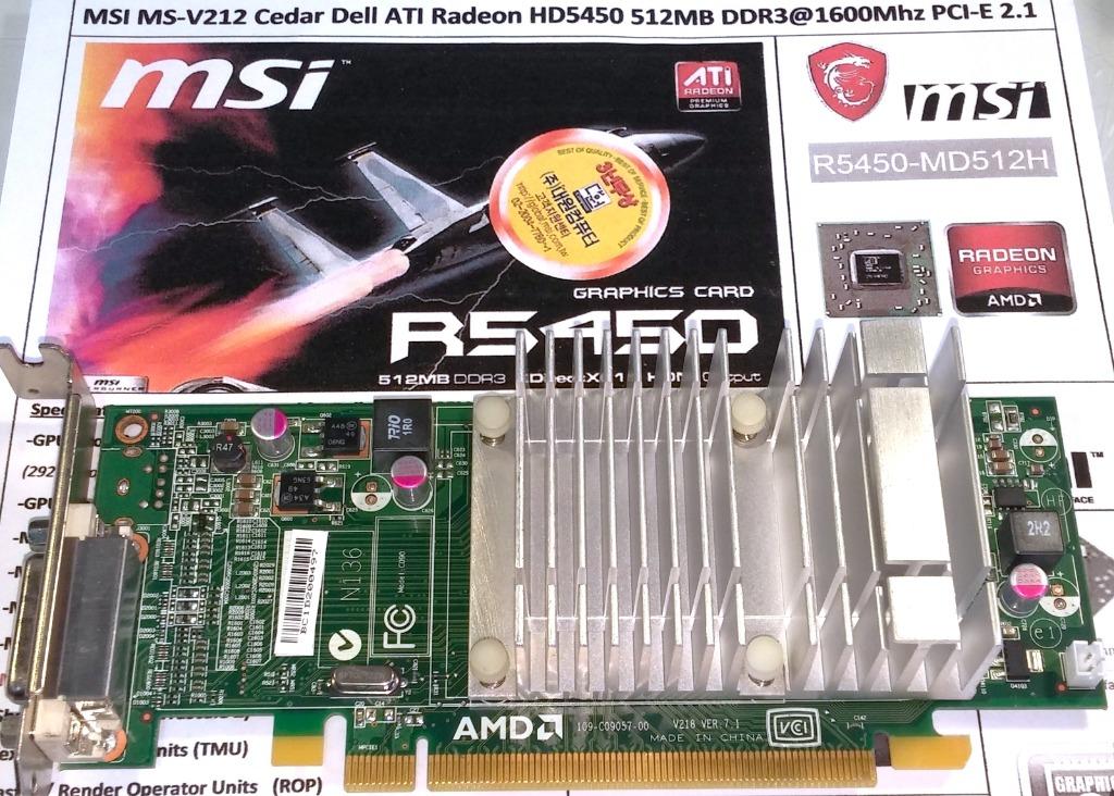 MSI MS-V212B HD5450 512MB DDR3 Low-Profile PCI-E Dell C090, Computers en Software, Videokaarten, AMD, GDDR3, HDMI, Ophalen of Verzenden
