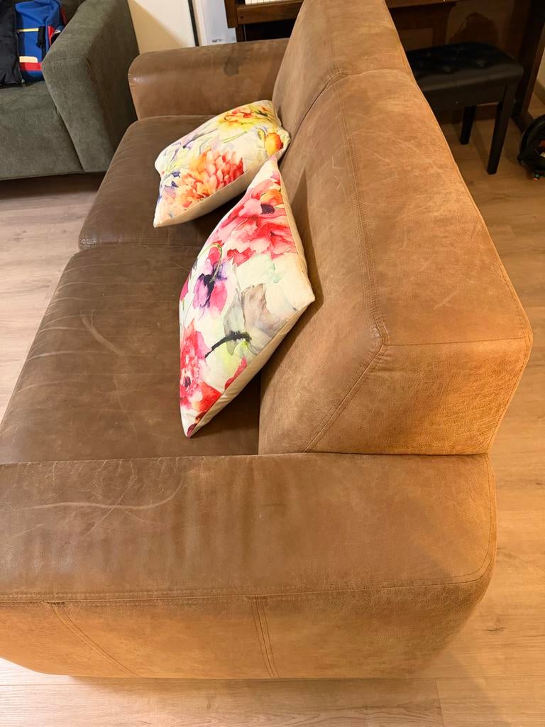 Leren bank - 3 persoons, Gebruikt, Driepersoons, Ophalen of Verzenden, Rechte bank