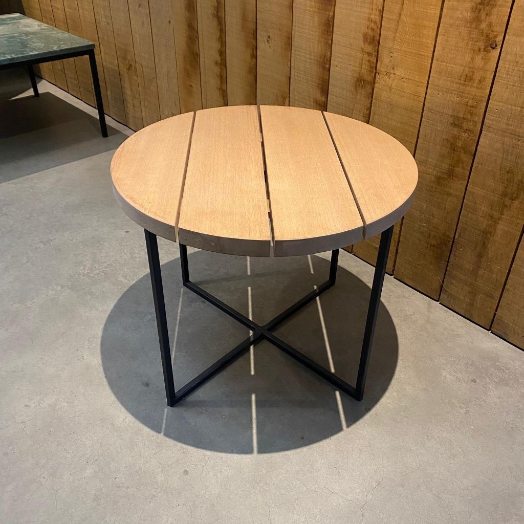 Hardhouten Salon Tafel - Stalen Frame -  ⌀60, 50 tot 100 cm, Nieuw, Minder dan 50 cm, Eikenhout