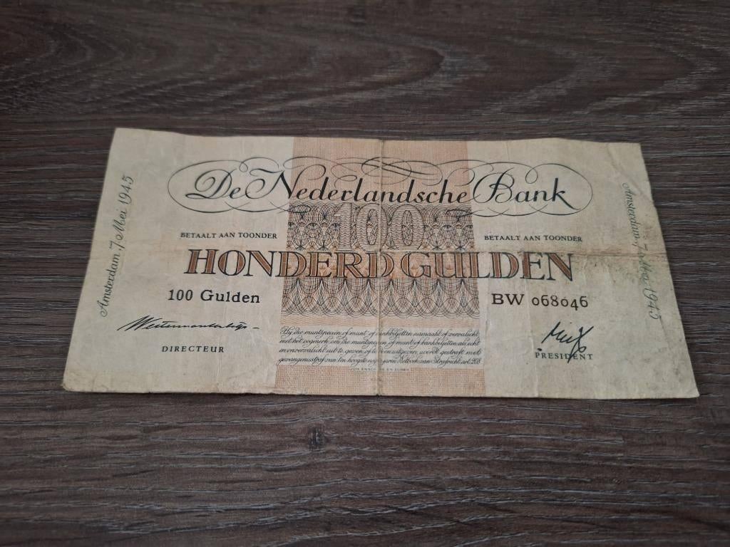 Schaars biljet 100 gulden geldzuivering Lieftinck, 1945, Postzegels en Munten, Bankbiljetten | Nederland, Ophalen of Verzenden