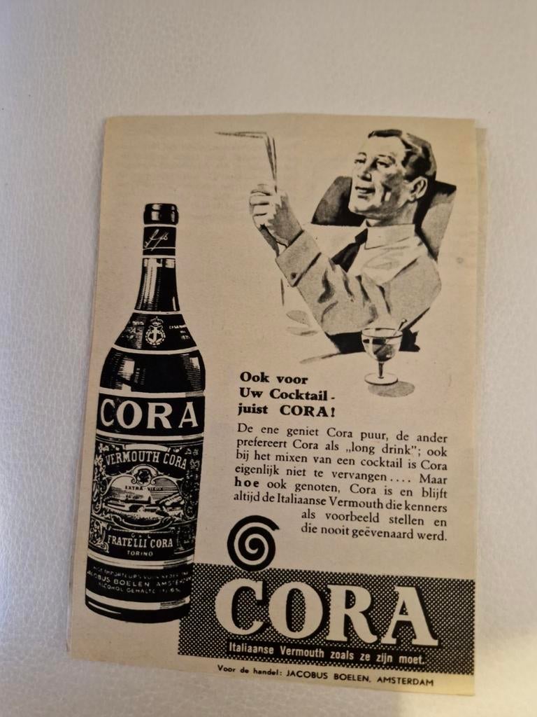 Vintage Reclame Cora Vermouth & Hero Vruchtensap, Ophalen of Verzenden, Gebruikt, Reclamebord