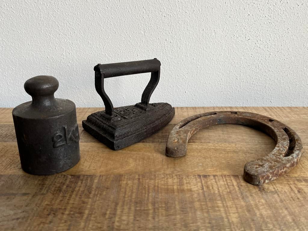 antiek ijzeren kalibratiegewicht, strijkijzer, hoefijzer, Ophalen of Verzenden