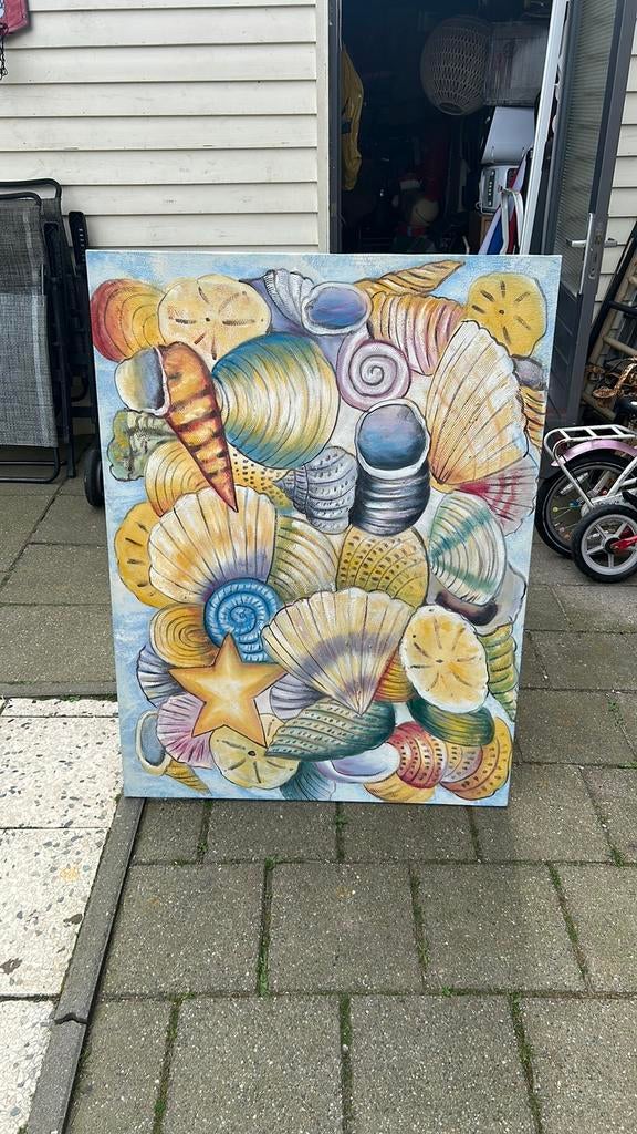 Schilderij schelpen 90x120 cm, Huis en Inrichting, Ophalen, Zo goed als nieuw, Schilderij
