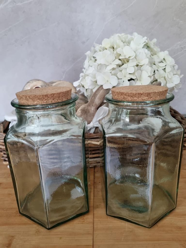 2 x zeskant voorraadpot kurk deksel, Ophalen of Verzenden