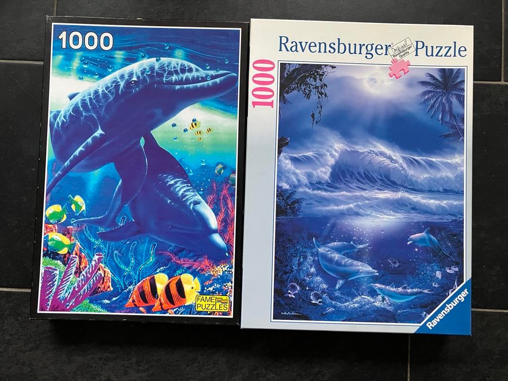 2x puzzel 1000 stukjes dolfijnen, Ophalen of Verzenden, Gebruikt