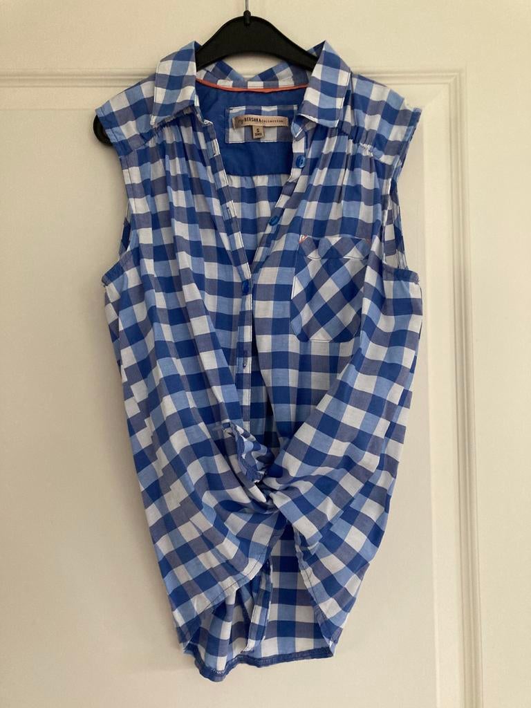 Blouse blauw/wot geblokt zonder mouwen maat S, Ophalen of Verzenden, Zo goed als nieuw, Maat 38/40 (M), Blauw
