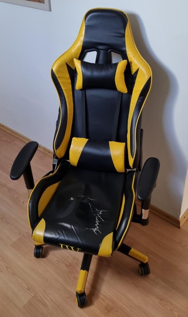 Ergonomische gamestoel geel zwart, Ophalen, Gaming bureaustoel, Gebruikt, Zwart