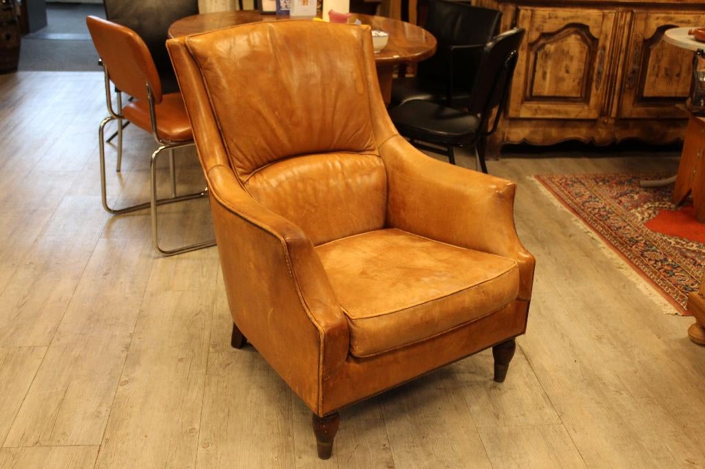 Brocante - Lekkere luie leren fauteuil!, Ophalen, Gebruikt, 75 tot 100 cm, Leer